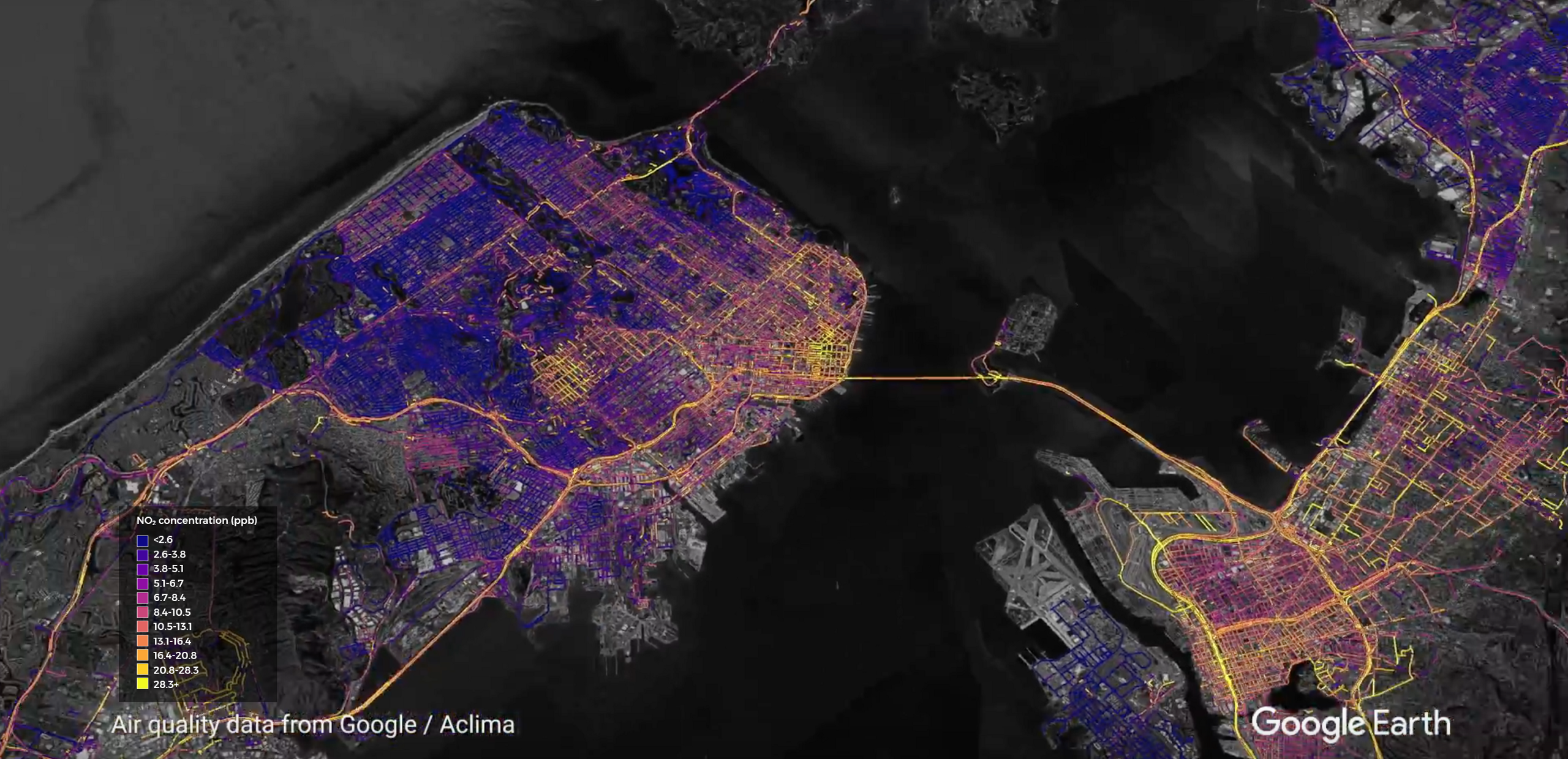 Aclima-equipped Street View cars began driving San Francisco in April 2016 to October 2017.