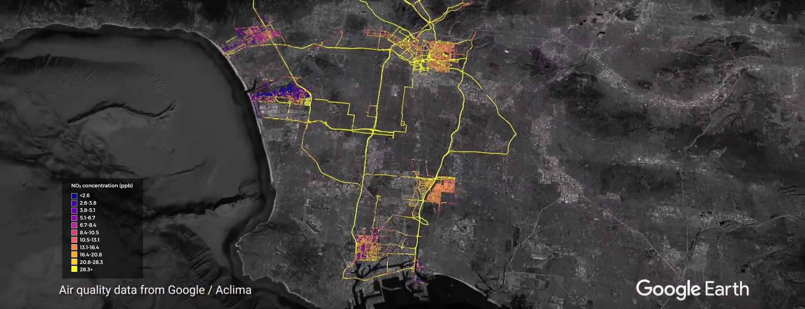 Aclima-equipped Street View cars drove in Los Angeles between August 2016 and October 2016.